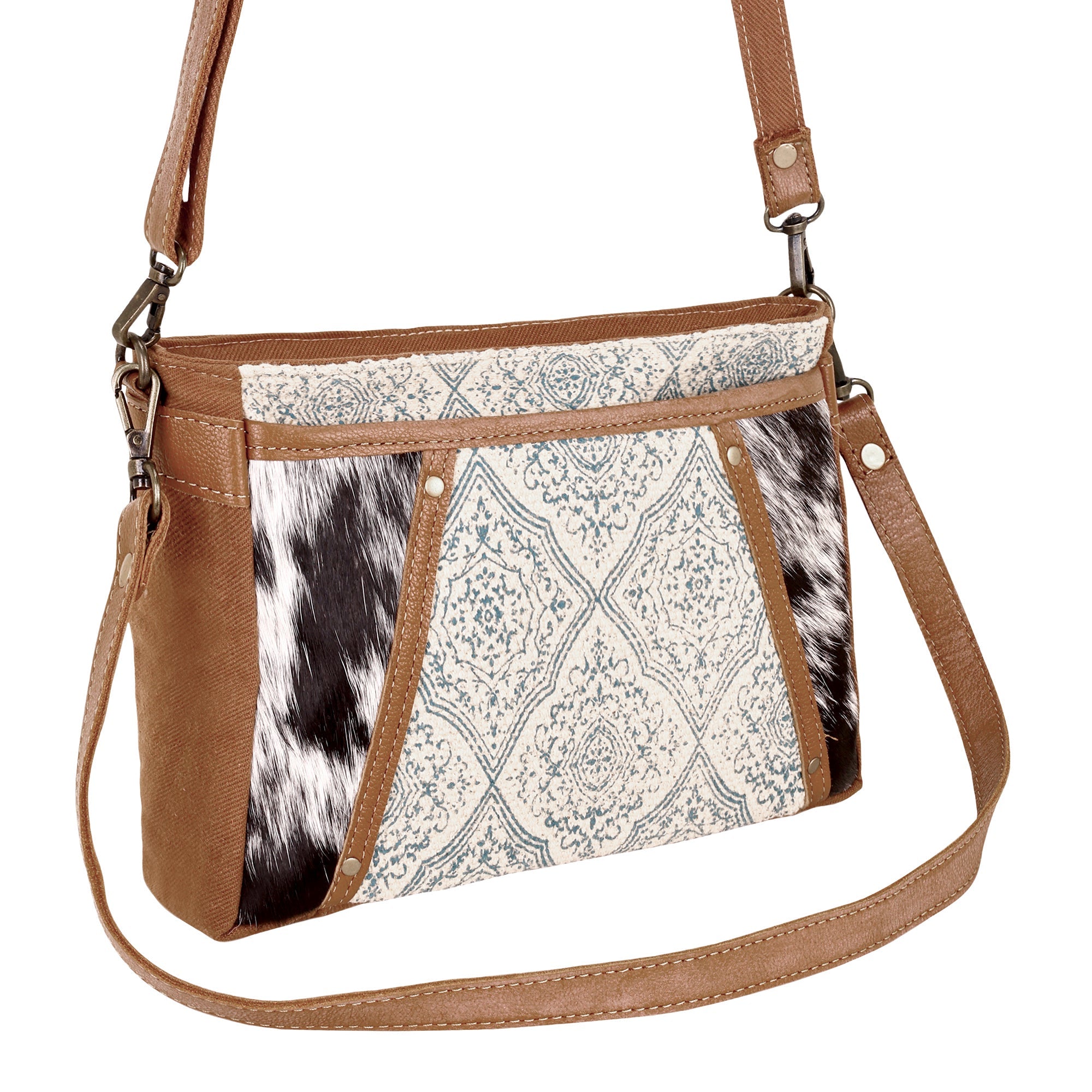 Dual Strap Small Crossbody Bag | Blue Hair-On