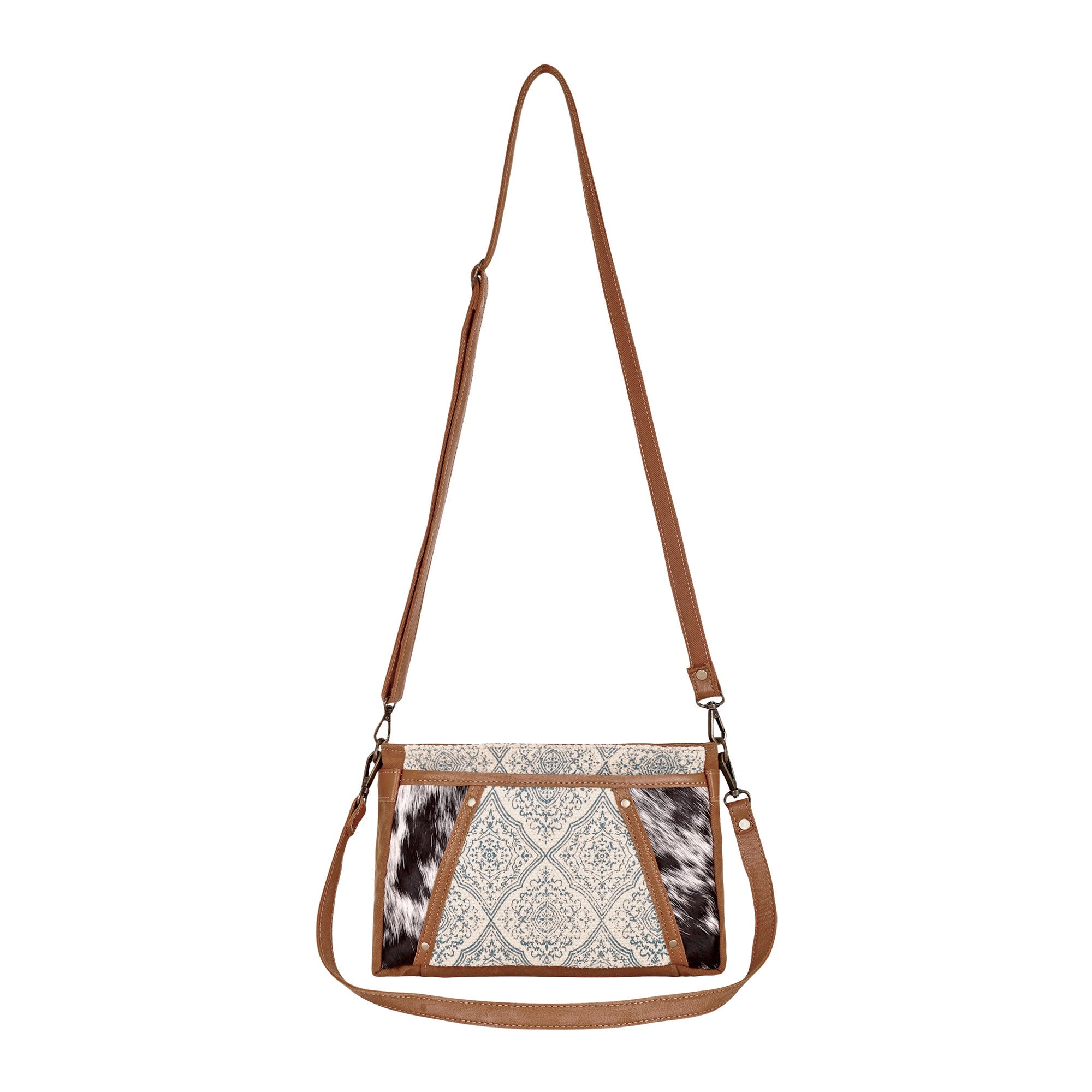 Dual Strap Small Crossbody Bag | Blue Hair-On