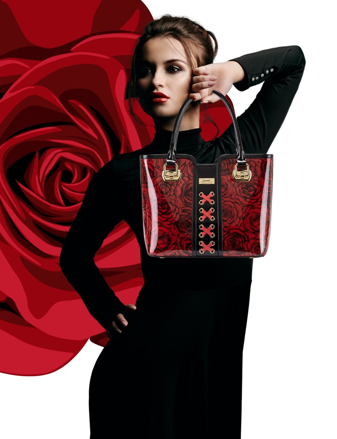 ROSE BUDS MED GRIP HANDLE LEATHER BAG-SF38-0292