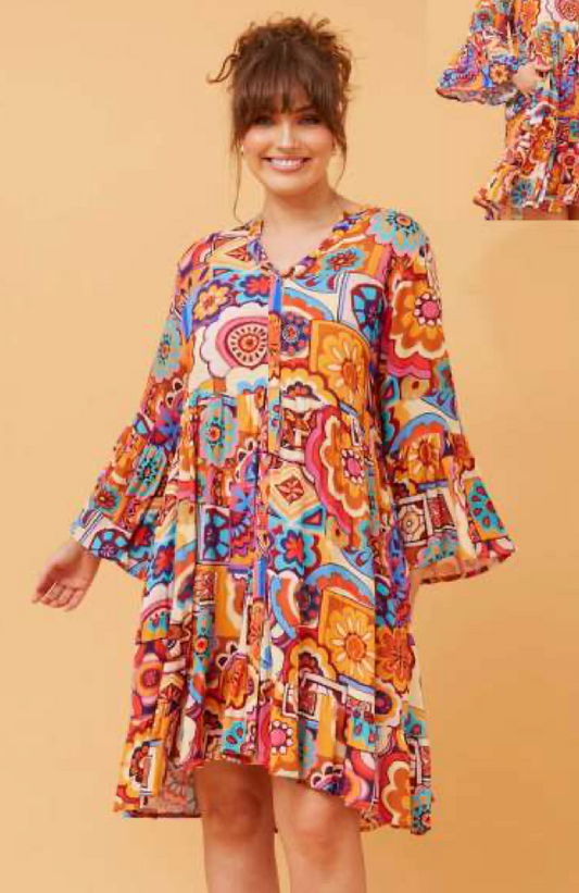 3/4 Sleeve Multi Tier Dress