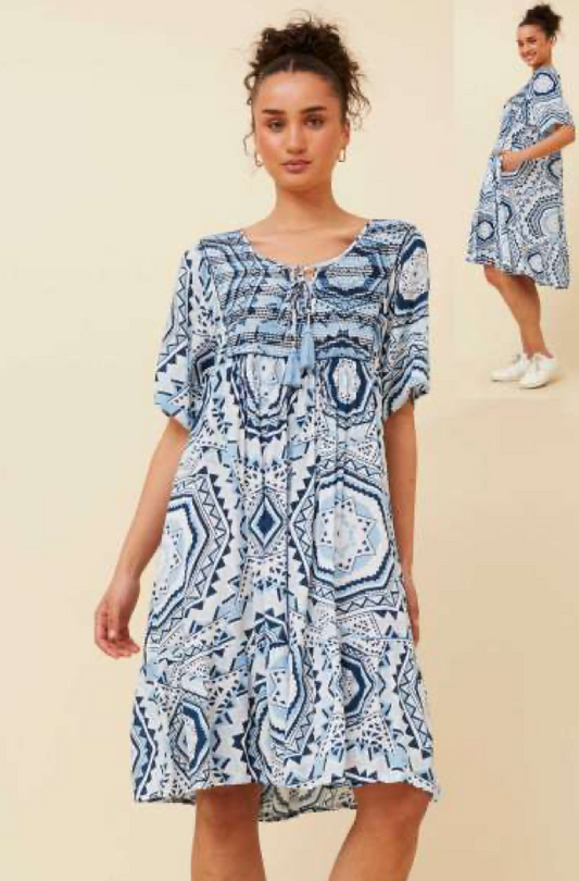 Short Sleeve Baby Doll Dress | Blue