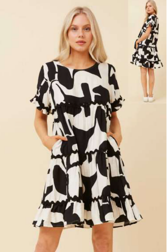 Frill Sleeve Printed Dress