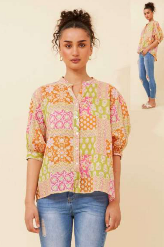 Patchwork Print Shirt | Yellow