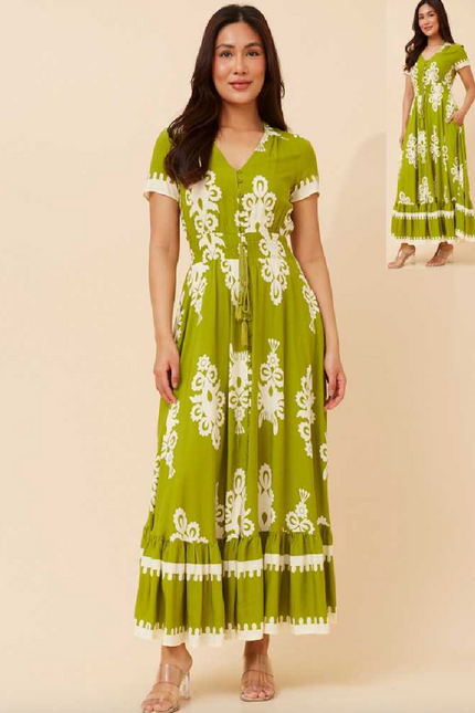 Printed Lace Trim Dress