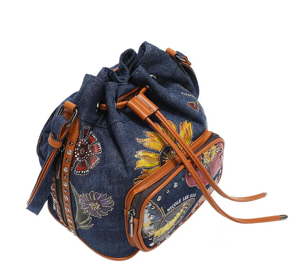 Nicole Lee | Butter Flower Denim Bucket Bag