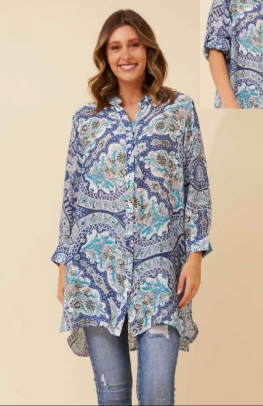 Indigo Printed oversized shirt