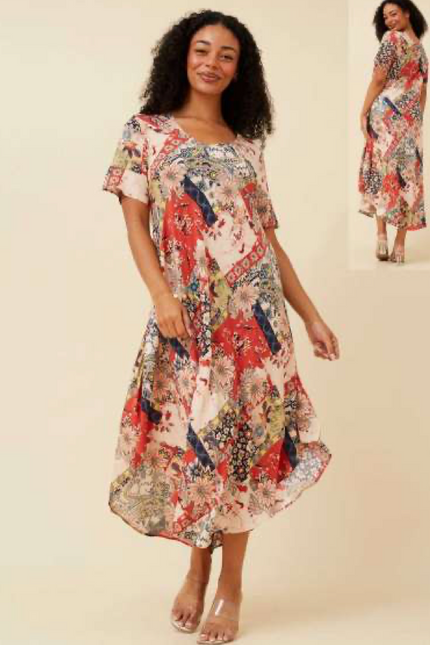 Cap sleeve Floral midi dress