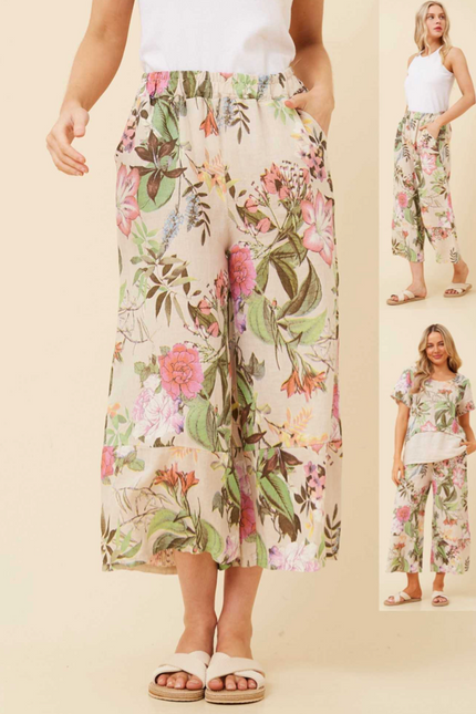 Floral Print Pants | Beige