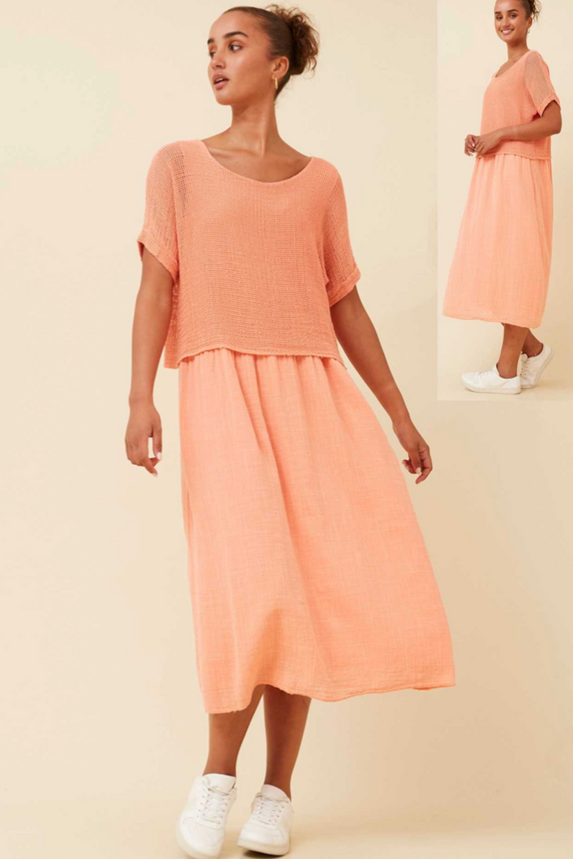 Layered Linen Dress | Orange