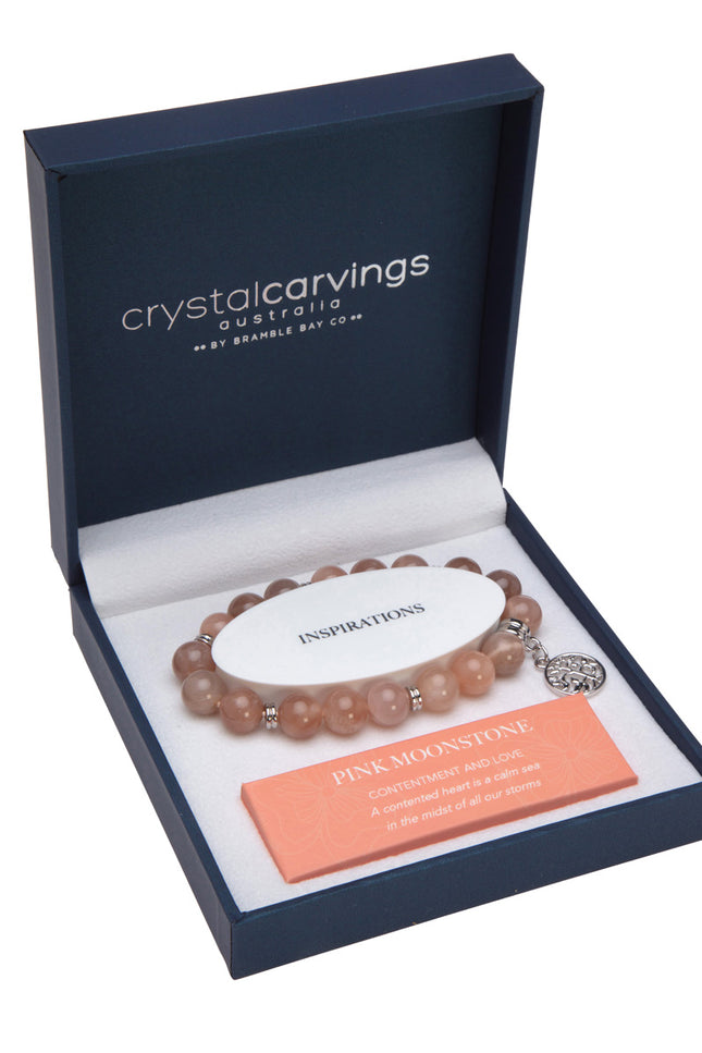 Pink Moonstone Bracelet 10mm bead Silver