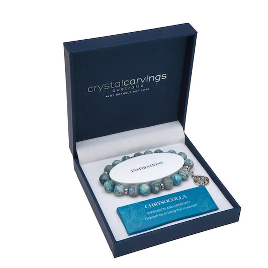 Chrysocolla Matte Bracelet 10mm Bead Silver