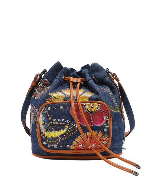 Nicole Lee | Butter Flower Denim Bucket Bag