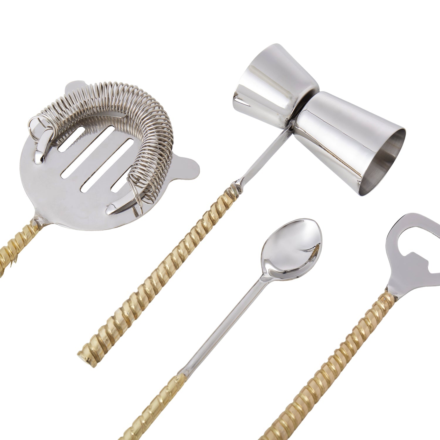 Davis & Waddell Twisted Gold Handle and Marble Bar 5pcs Set Gold & White