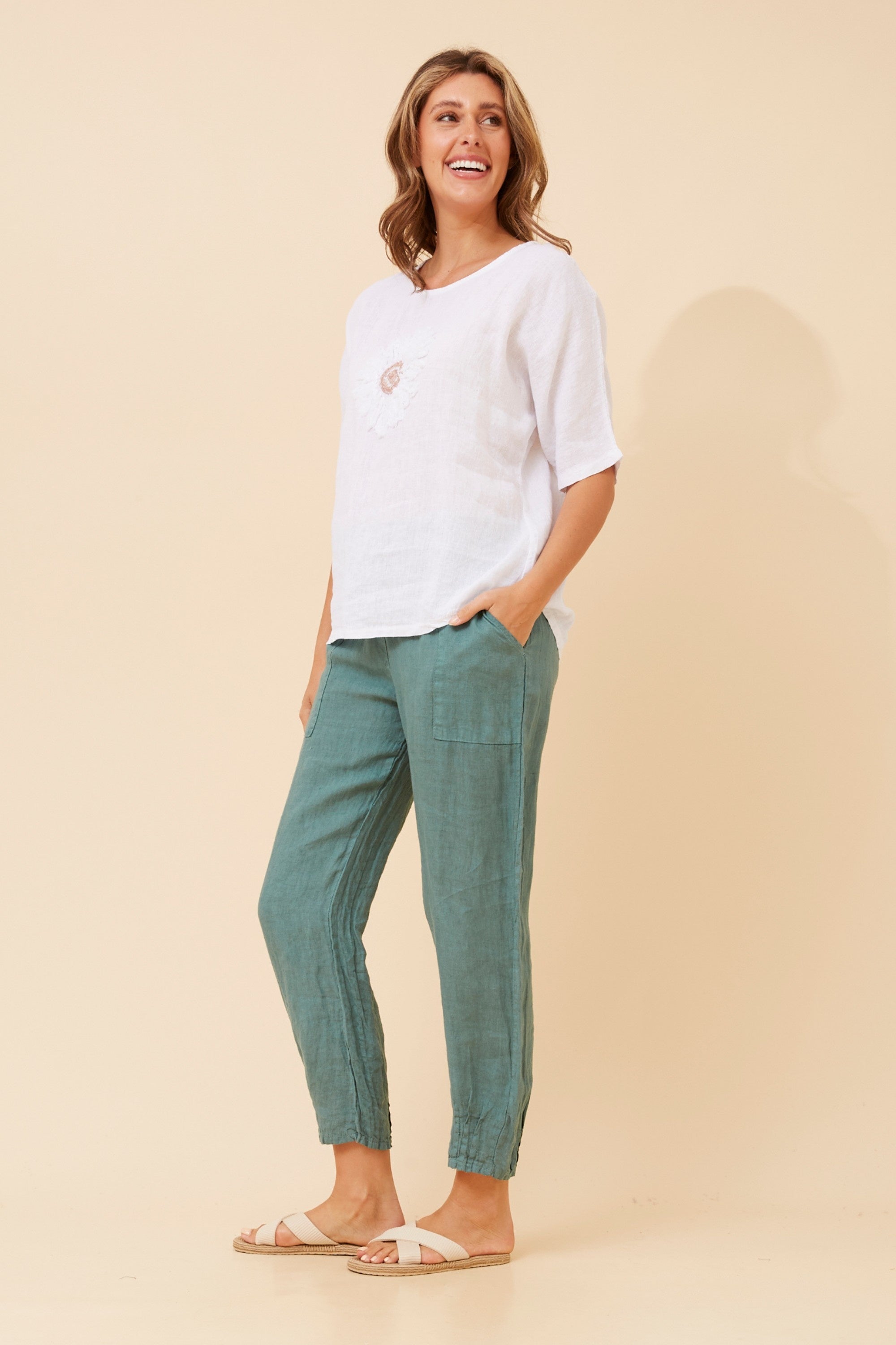 Carena Floral Linen Top - White