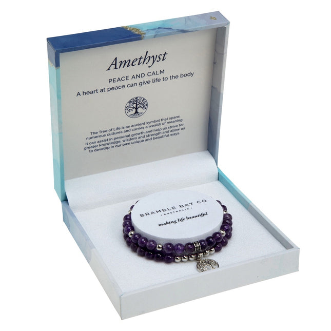 Tree of Life Duo Bracelet Set - Amethyst Rhodium