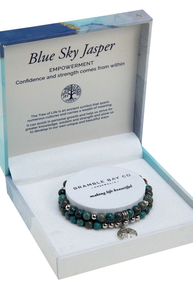 Tree of Life Duo Bracelet Set - Blue Sky Jasper Rhodium