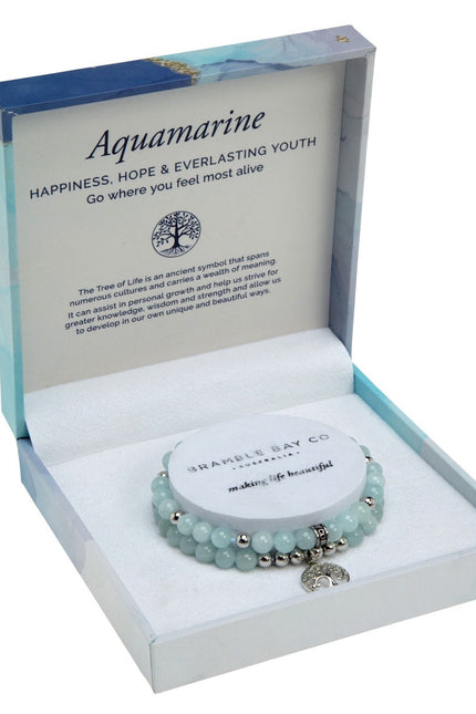 Tree of Life Duo Bracelet Set - Aquamarine Rhodium