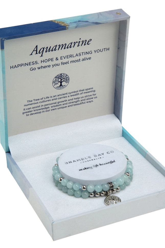 Tree of Life Duo Bracelet Set - Aquamarine Rhodium