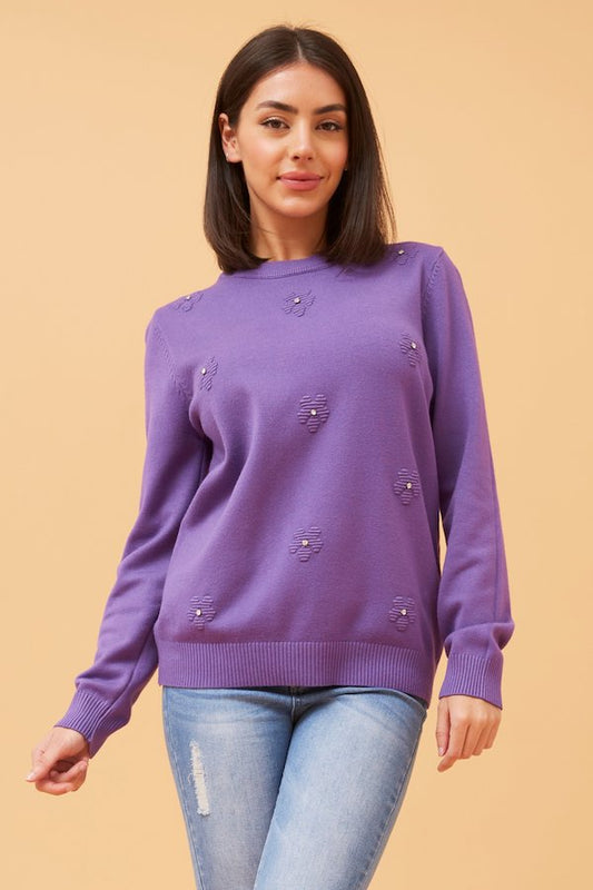 Floral Knit Pullover | Lavender