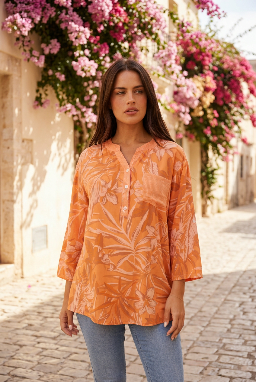 Floral Print Top | Orange