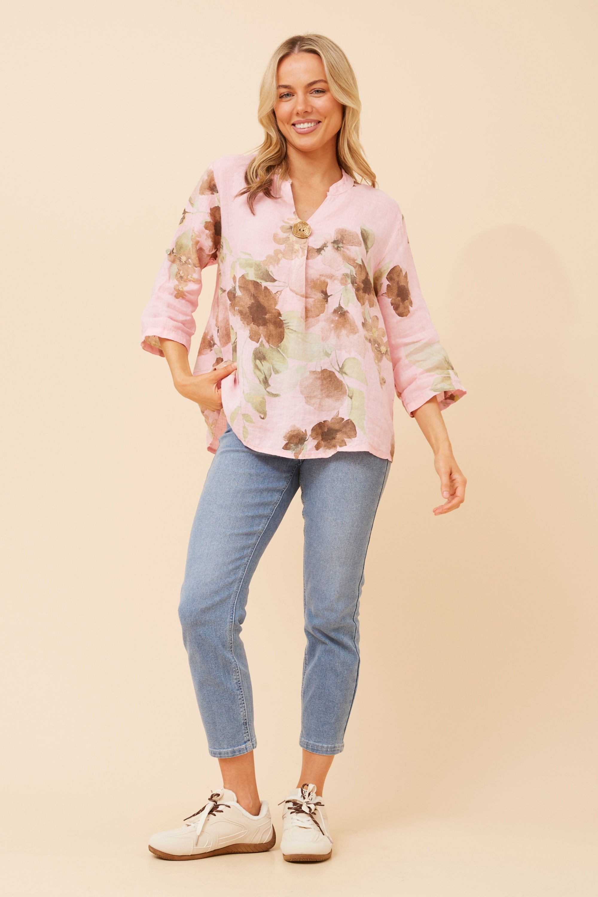 Gregoria Floral Linen Top - Pink