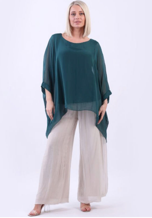 Italian Silk Batwing Peacock Green