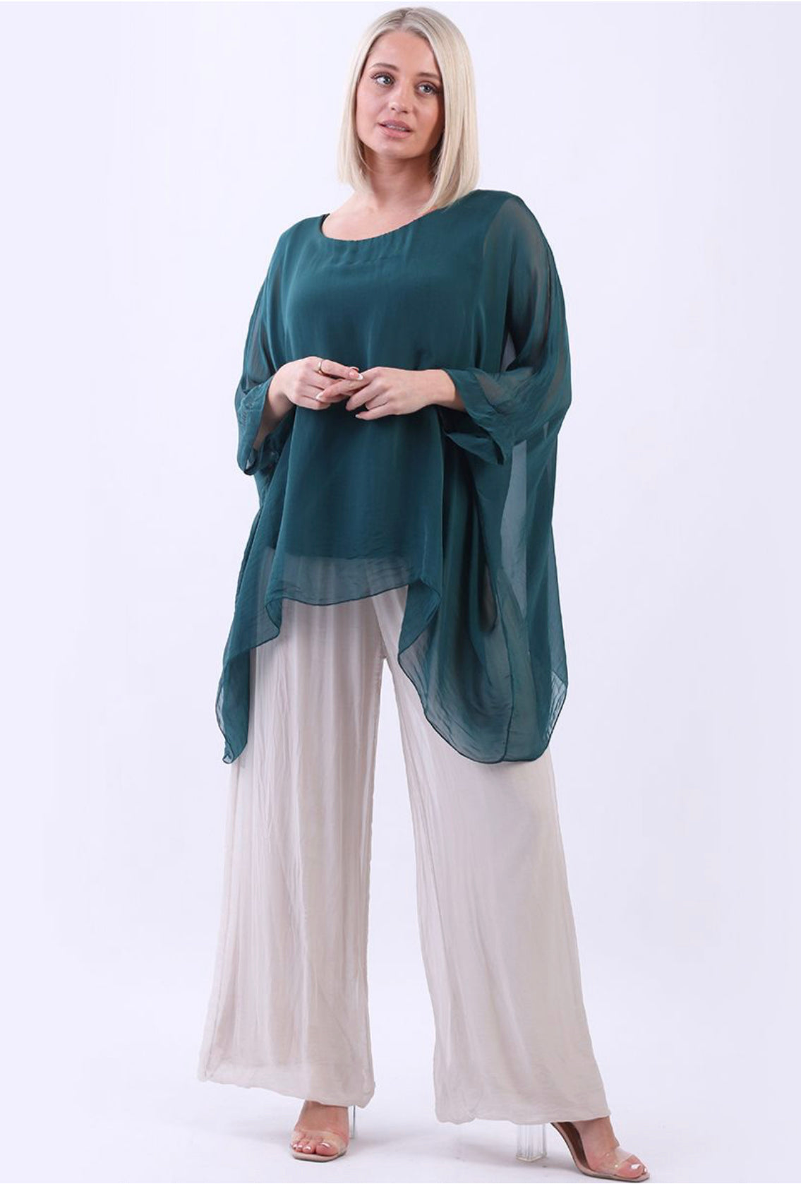 Italian Silk Batwing Peacock Green