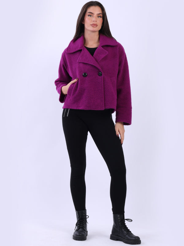 Double Breasted Wooly Coat | Magenta