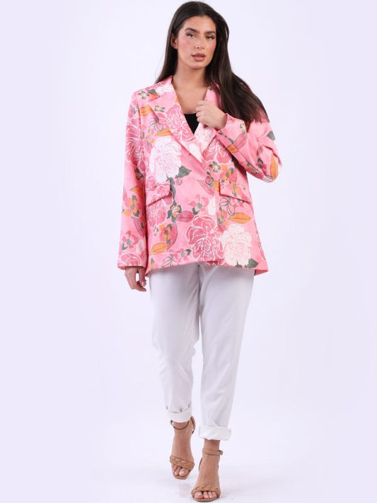 Sarah Front Button Floral Blazer | Pink
