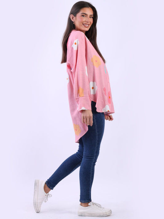 Daniella Oversized Linen Floral Shirt | Pink