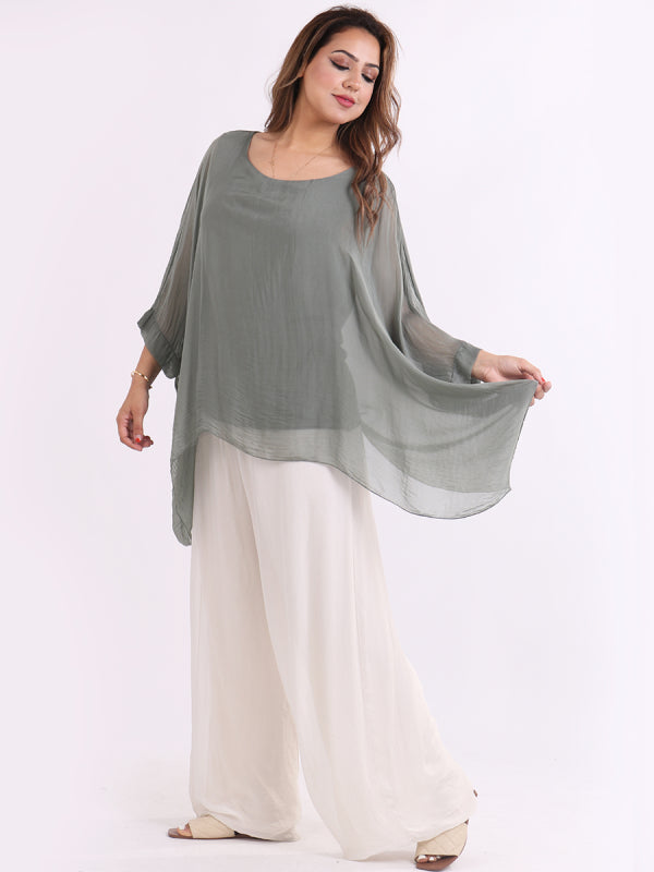Italian Silk Batwing White Olive