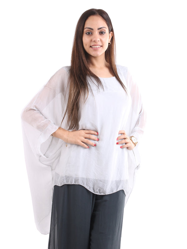 Italian Silk Batwing White Silver
