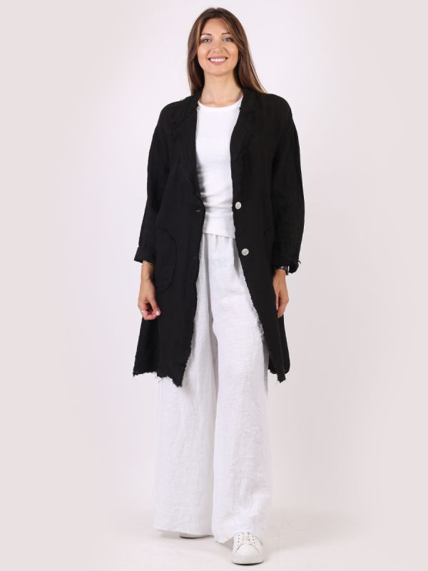 Plain Raw Edges Linen Jacket | Black
