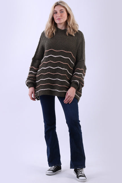 Stripy Batwing Wool Jumper | Khaki