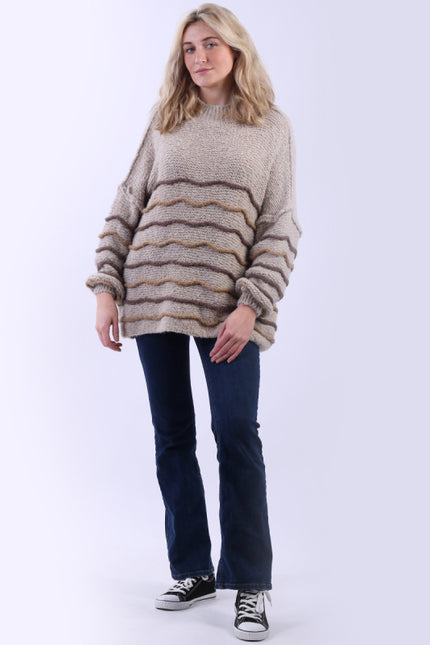 Stripy Batwing Wool Jumper | Mocha