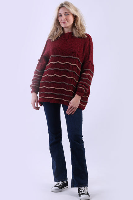 Stripy Batwing Wool Jumper | Wine