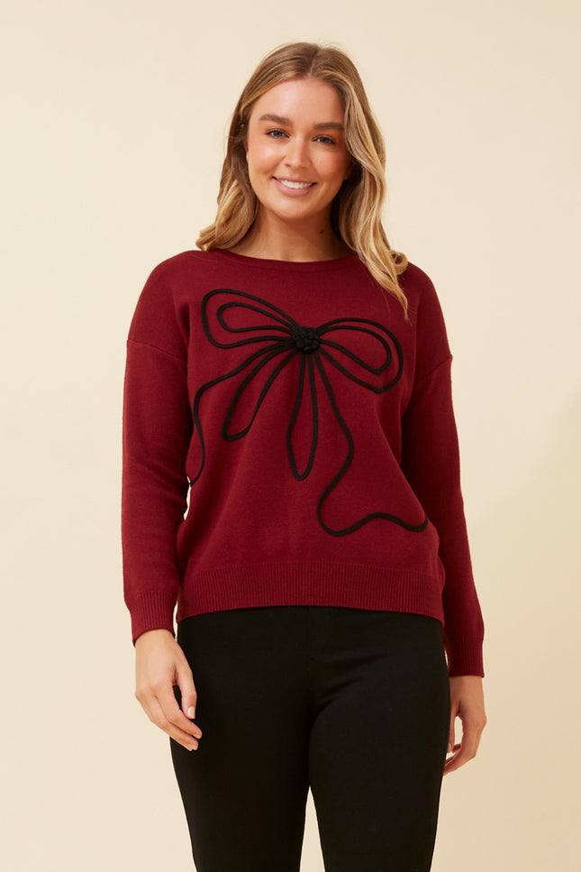 Bow Knit Pullover | Burgundy