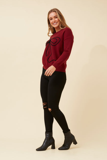 Bow Knit Pullover | Burgundy