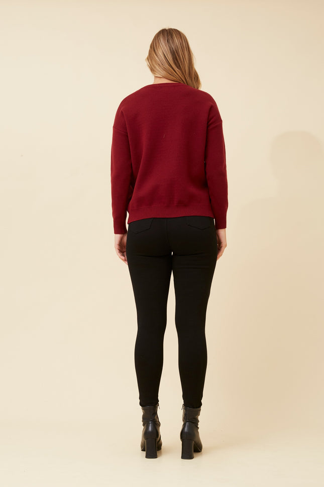 Bow Knit Pullover | Burgundy