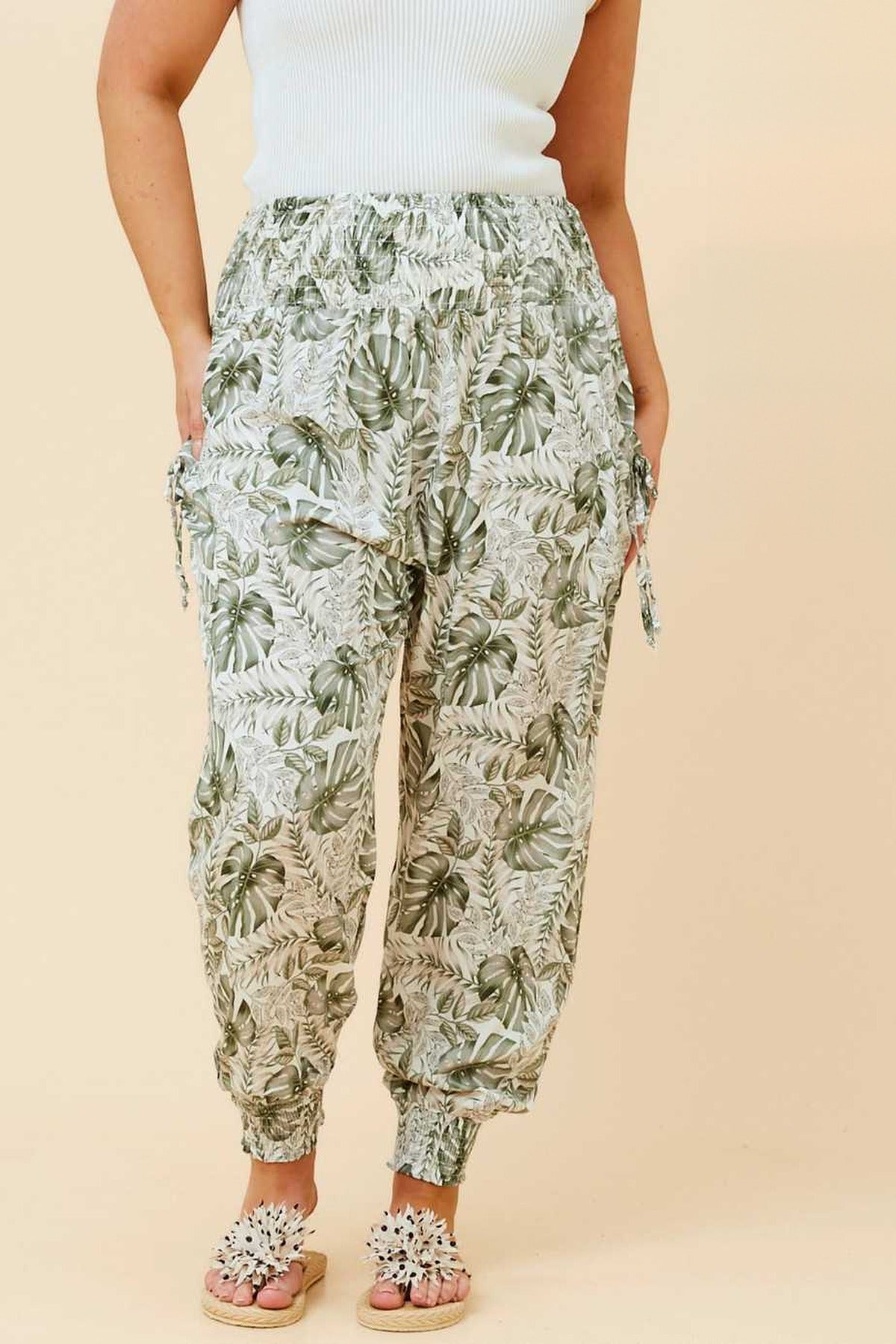 Leaf Print Harem Pants