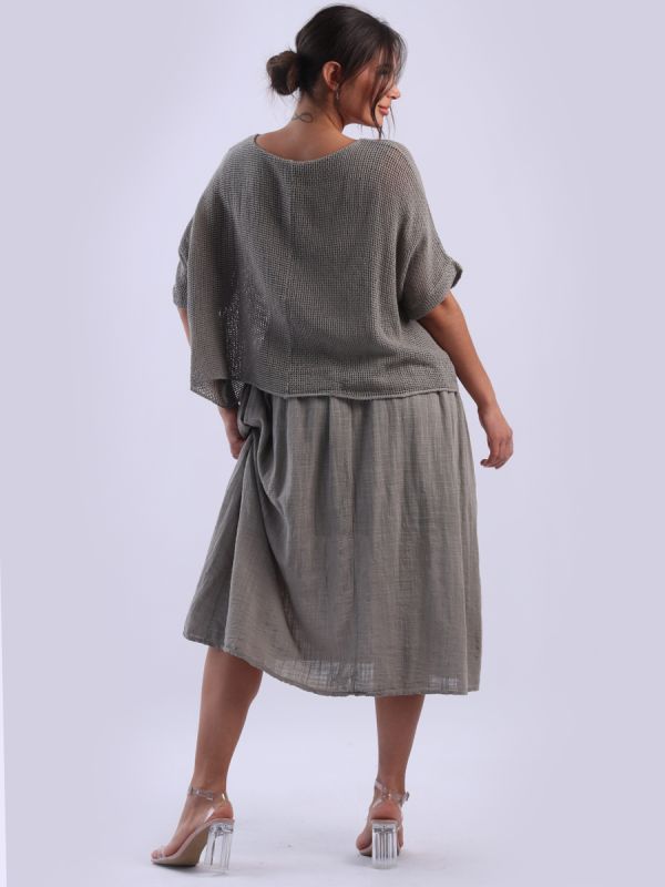 Italy 2 Layer Mesh Net Cotton Midi Dress | Mocha