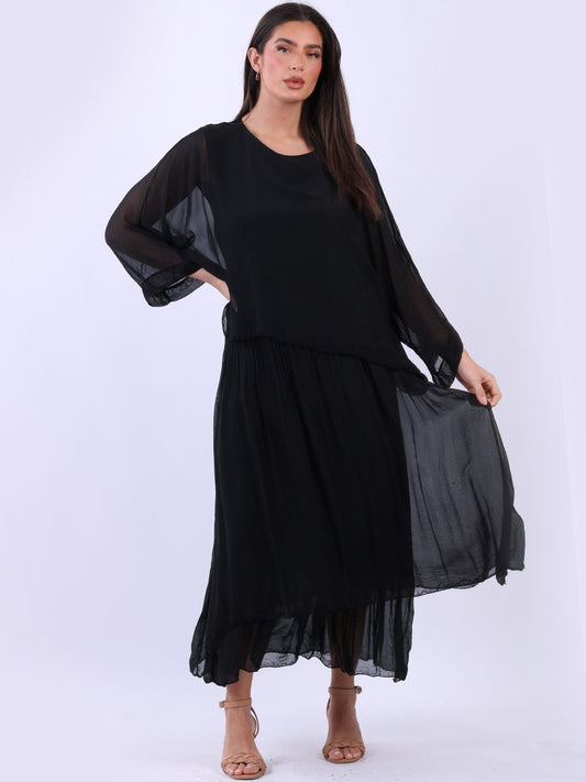 Maria 2 Layered Silk Dress | Black