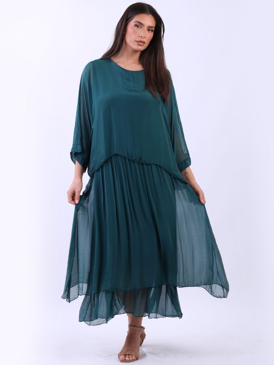 Maria 2 Layered Silk Dress | Bottle Green