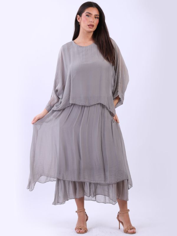 Maria 2 Layered Silk Dress | Grey