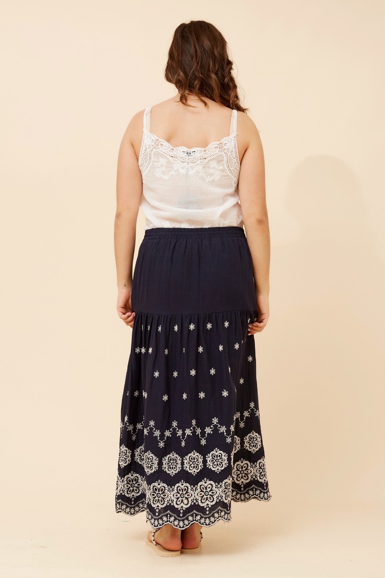 Odela Embroidered Midi Skirt | Navy