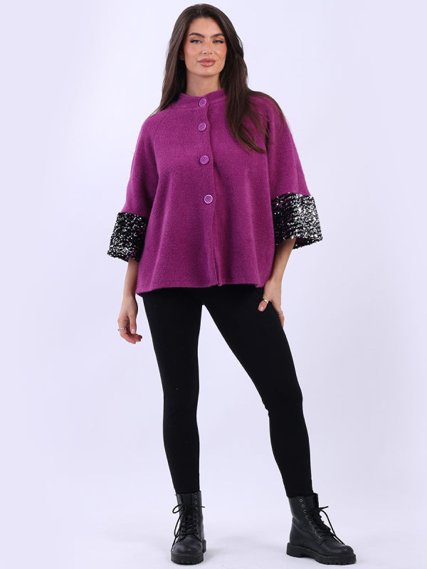 Sequin Cuff Jacket | Magenta
