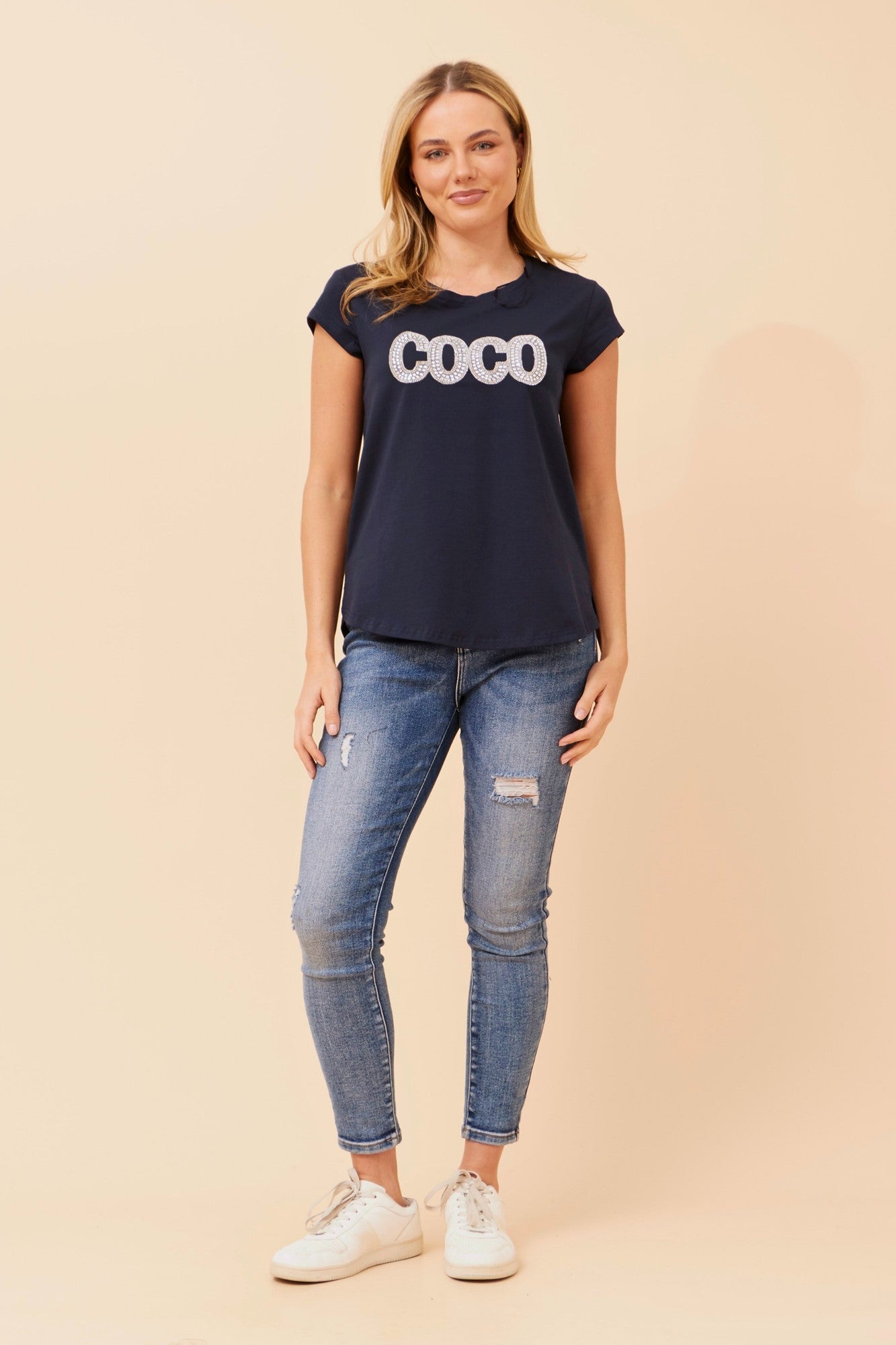 Coco Embellished T-Shirt | Navy