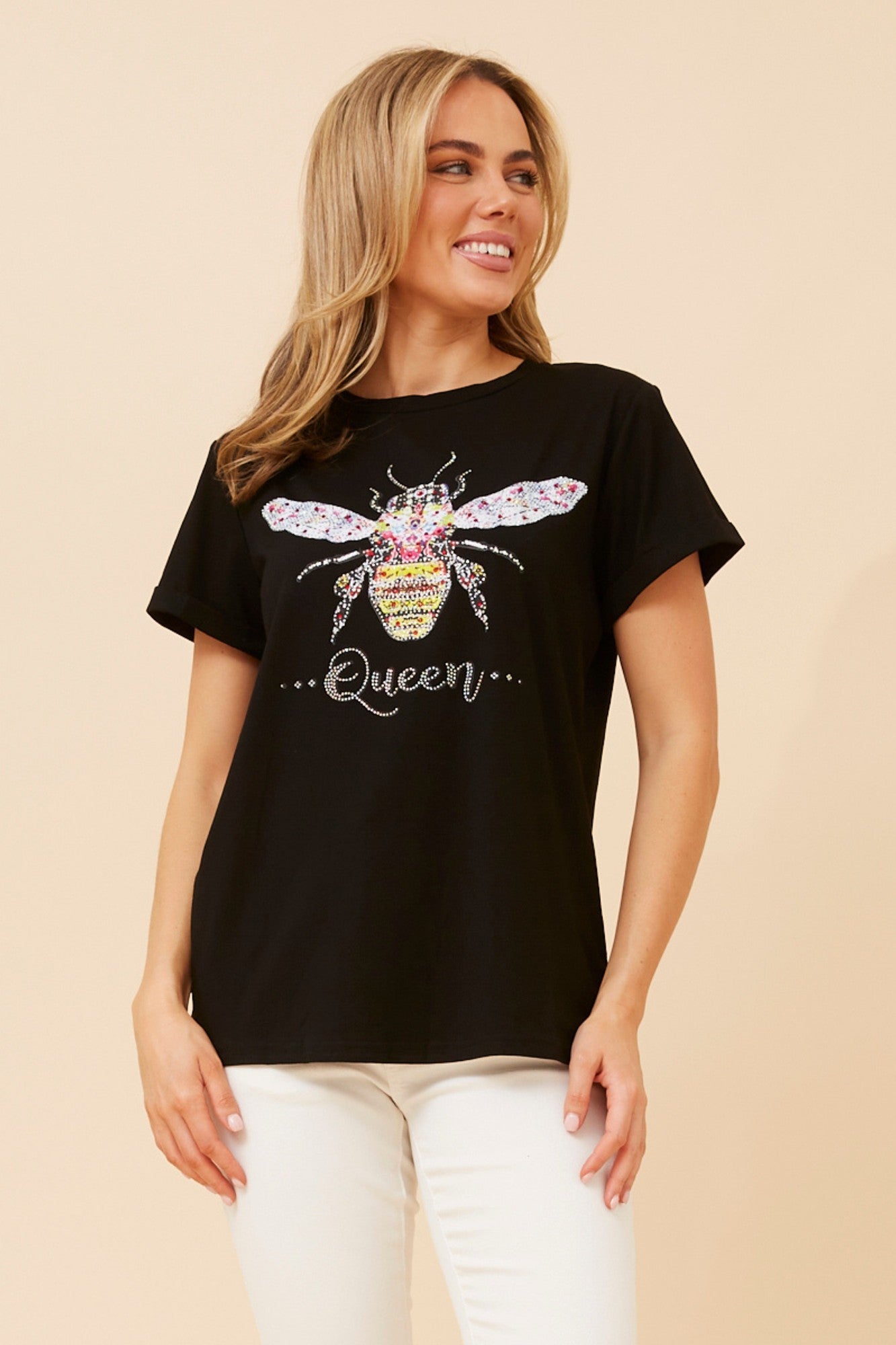 Queen Bee Diamante T-Shirt | Black