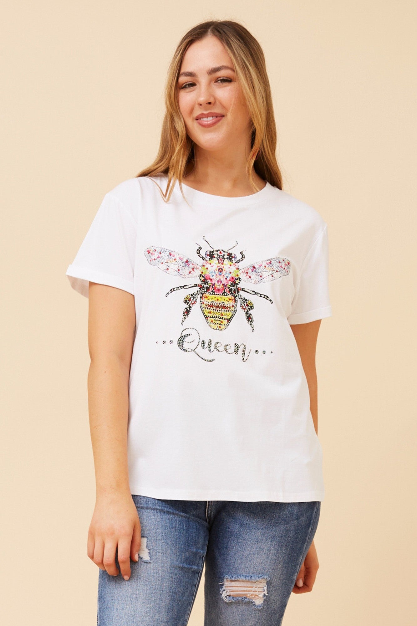 Queen Bee Diamante T-Shirt | White