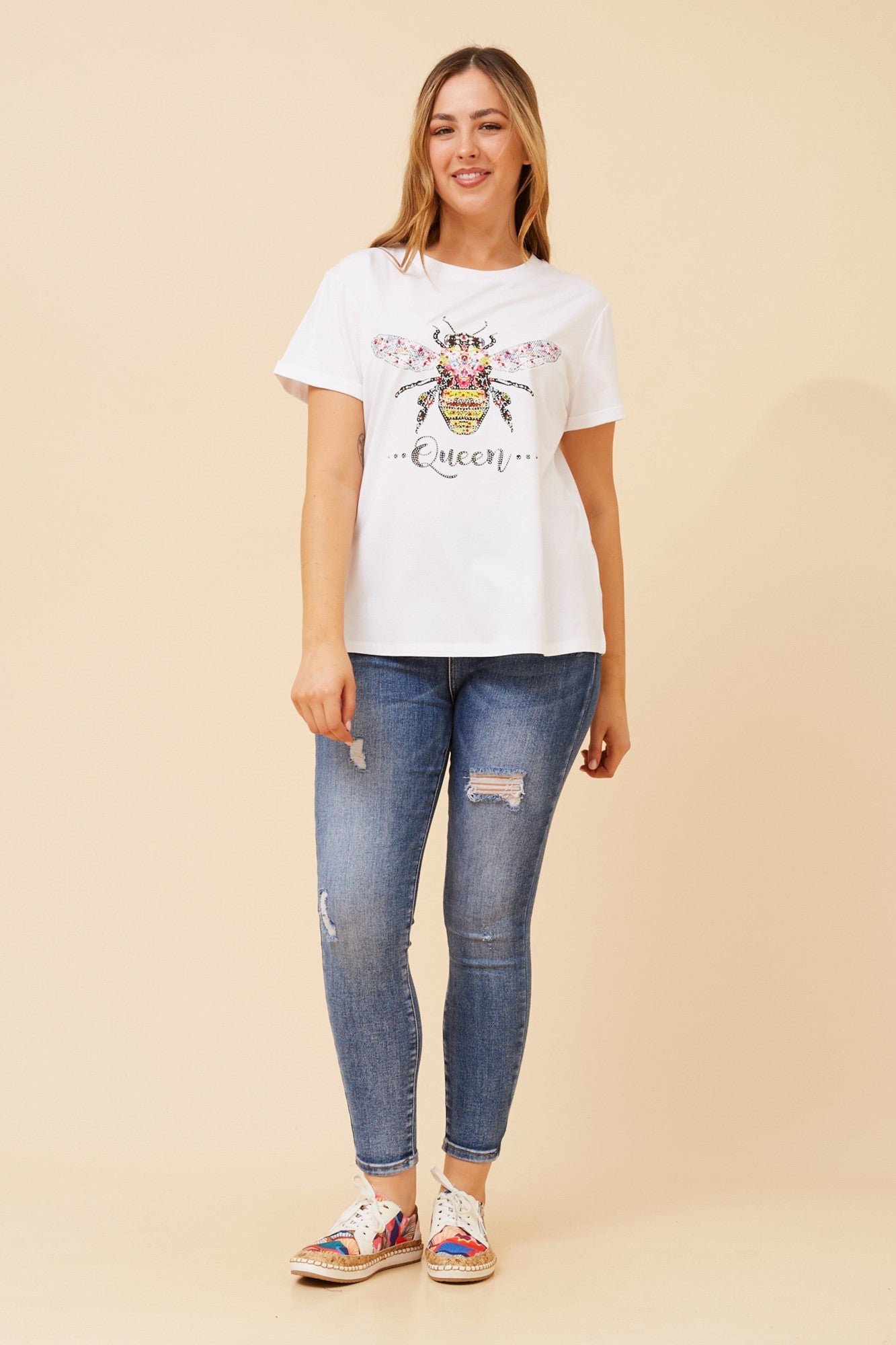 Queen Bee Diamante T-Shirt | White